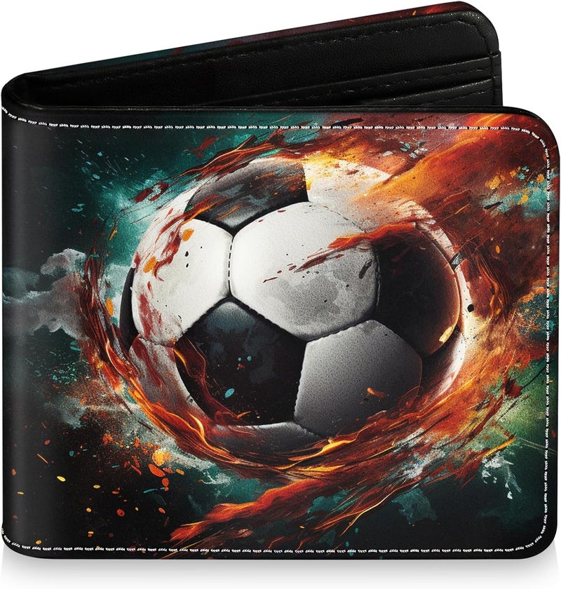 Bebomne Teen Boys Wallet for Kids - Soccer Kids Wallet for Boys Leather Credit Id Card Cash Holder Rfid Blocking Zipper Cool Funny with Coin Pocket Id Window Bifold Sports Design for Teen Birthday Gifts - Image 1